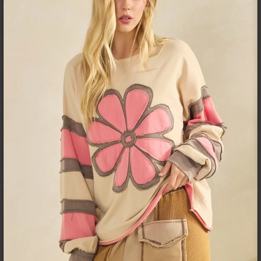 31 💕 Sage + Fig Floral Beige and Pink Sweatshirt - Picture 6 of 8